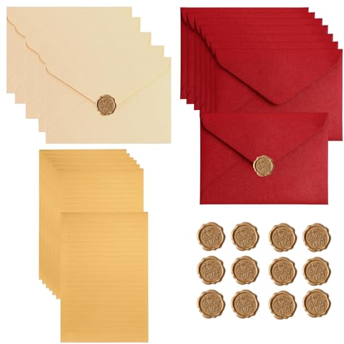 Briefpapier Mit Umschlag, Vintage Papier Liebesbrief Set Mit 12 Umschlägen, 12 Wachssiegeln Und 20 Briefblättern, Ideal Für Romantische Briefe Und Hochzeitseinladungen