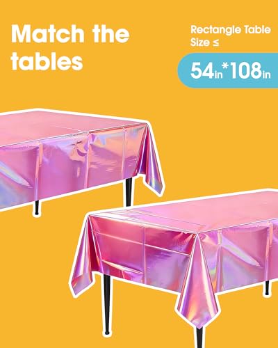 Image of Niuara Iridescent Pink Plastic Table Cloth - 4 Pack 54 inch x 108 inch Rectangle Disposable Tablecloths for 6FT Tables, Table Cover for Party, Holiday & Gathering Use