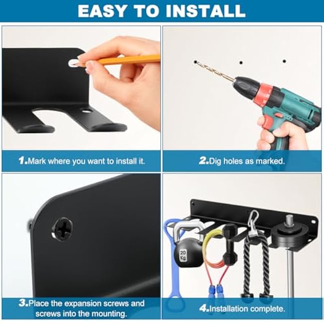 Gym Equipment Storage Rack, Resistance Bands Storage Hanger, Multi-Purpose Home Gym Rack Organizer Wall Mount for Barbells Jump Ropes Lifting Belt Gym Accessories