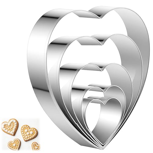 5 Pcs Heart Shape Cookie Cutter Set, Stainless Steel Small Heart Cookie Cutters Hearts Fondant Biscuit Cutter Pastry Mold Bakeware Tools For Valentine's Day, 5 Sizes (1.5, 2, 2.7, 3.5, 4.7 Inch)