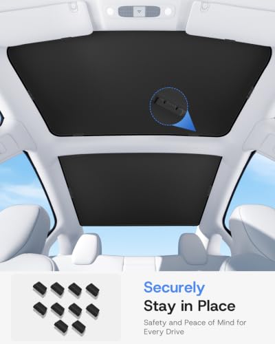 Image of 2026 Upgrade Sunshade Roof for Tesla Model 3 2021-2026, [Graphene Infused Fabric & UPF 50+ & No-Sag] 1:1 Fit Heat Insulation Glass Roof Sun Shade for Tesla Model 3 Accessories, Black, 2PCS