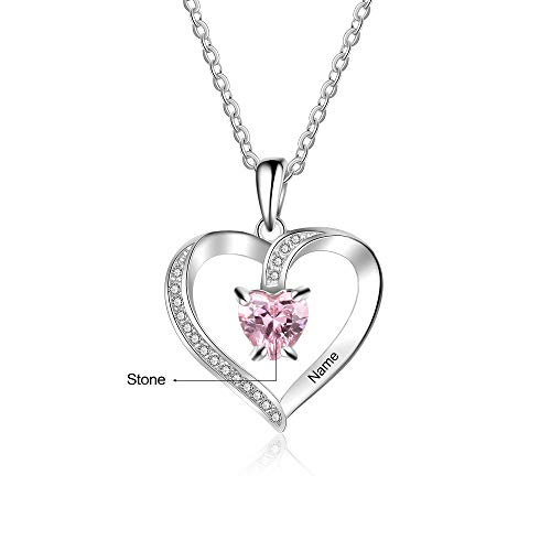 Gemszoo Personalized Heart Necklace with Birthstone and Name Pendant Mother's Day Jewelry Gifts for Women Wife2