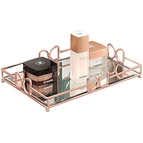 HAIGOUER Vanity Trays for Bathroom Elegant Mirror Tray for Perfume Rose Gold Perfume Tray 12”x 8”x 2” Cover