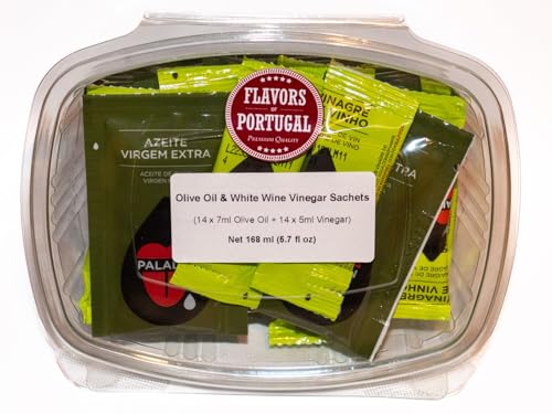 Vinegar and Olive Oil Sachets - 28-Pack (14 Each) - Easy-to-Use Single-Serve Portions (0.17 fl oz Vinegar, 0.24 fl oz Olive Oil) - Perfect for Salads, Picnics, and On-the-Go Meals