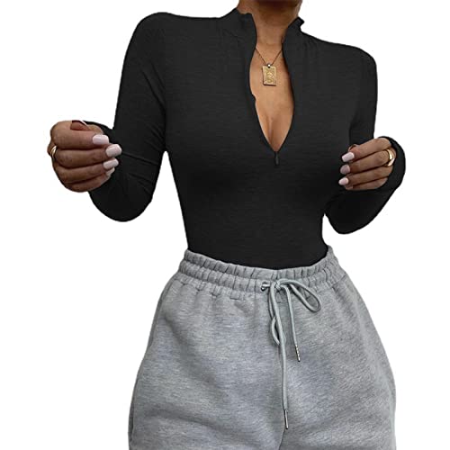 Faringoto Bodycon Bodycon Bodycon Femme Sexy Col Bénitier Manches Longues, Noir , 38