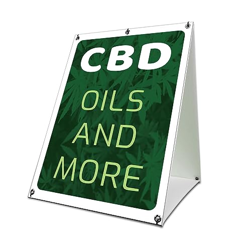 CDB Oils and More 24" x 36" A-Frame Sidewalk Sign| Advertise Your Business | Images On Both Sides | Medical Oil Dispensery | Made in The USA