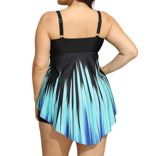 Shffuw Bikini Mujer Pantalon Traje De BañO de baño Dividido Piezas con Correas Ajustables para Mujer Ropa Playa Estampada Pecho Grande (Blue, 0XL)