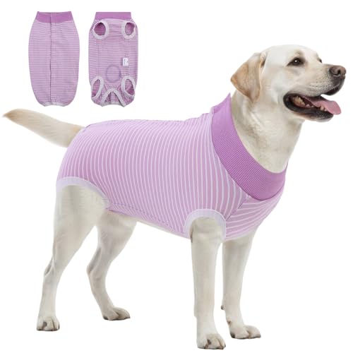 Image of SAWMONG Recovery Suit for Dogs Female Male, Cotton Breathable Dog Onesie After Surgery Spay Neuter, Professional Dog Surgical Suit, Substitute Pet E-Collar Cone, Purple, XX-Large