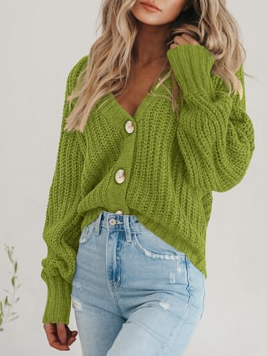 Image of PRETTYGARDEN Women's Chunky Knit Open Front Sweater Long Sleeve Button Loose Short Cardigan Outerwear Coats
