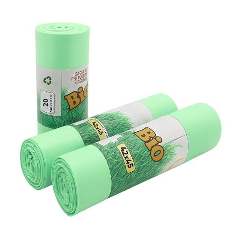 ecodrinks - 60 Sacchi Raccolta Umido e Organico Biodegradabili e compostabili Grammatura Media - Uso Domestico, Ufficio e Attività Commerciali - 42x45