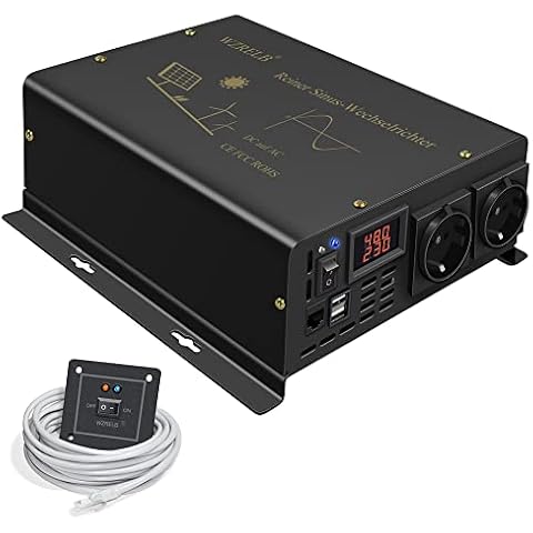 WZRELB 1500W Reiner Sinus-Wechselrichter 48VDC bis 230VAC mit 2* EU-Steckdosen und 2 * 2,4Amp 5V USB Port mit Fernbedienung für Home RV Trucks Boats Off-Grid Solar System Cover