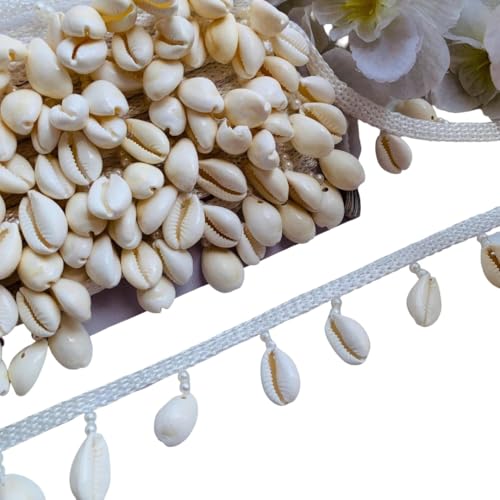 Ribete de concha de caurí con perlas pasamanería náutica cinta blanca decoración comunión 2