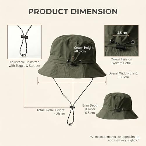 Image of Kraptick Adjustable Bucket Hat for Men - Wide Brim Sun Protection Safari Hat with Chin Strap for Outdoor, Fishing, Hiking, Trekking & Travel - Breathable Summer Boonie Cap
