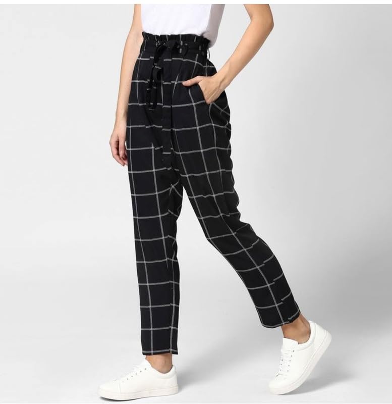 Image of Women's Polyester Checkered Elasticated Trousers