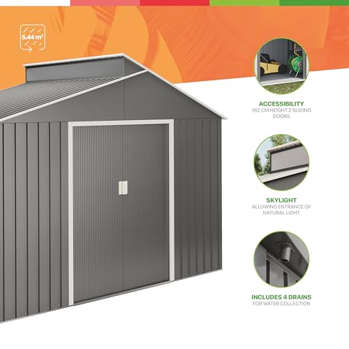 Caseta Jardín Exterior 5,44 m2 Latte – Color Metalizado Premium - Tragaluz de Policarbonato – Puerta Corredera Doble – Techo Inclinado - Cobertizo para terraza metálico de Almacenamiento - imagen 6