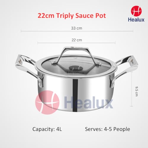 Healux Triply 22cm Sauce Pot with Glass Lid – 4L| Induction Friendly, Oven and Dishwasher Safe | 5 Years Guarantee – Silver | 304 Stainless Steel - Image 3