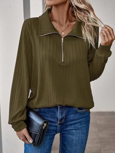 Image of Leriya Fashion Women's Casual Long Sleeve T-Shirt - Half Zip Textured Summer Tee, Lightweight Breathable Basic Top for Daily, Work & Travel,Street Style