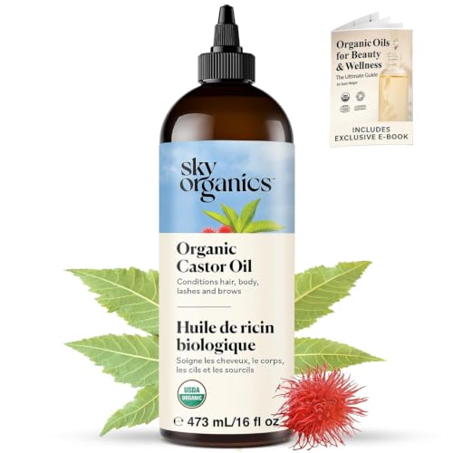 Image of Sky Organics - Castor Oil Organic - Volumizing Hair Oil - Scalp, Lashes, Brows - Pure Cold Pressed Castor - Natural Conditioner - Omega Fatty Acids, Vegan - Beauty, Hair Care, & Self Care - 16oz