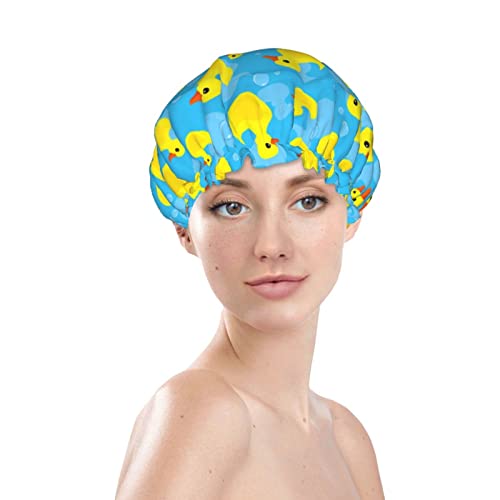 Rubber Duck Shower Cap For Women Reusable Double Layers Waterproof Shower Hair Protector Peva Lined Shower Hat For All Long Hair Lengths, Stretchy Adjustable Shower Caps #TOP2