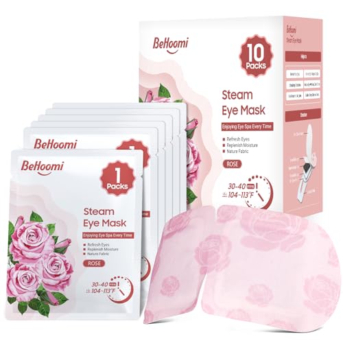 BeHoomi Steam Eye Mask, 10 Packs Heated Eye Mask, Self Heating Disposable SPA Warm Compress for Eyes Sleep Mask, Travel Essentials & Relaxation Gifts, Stocking Stuffers (Rose Scent)