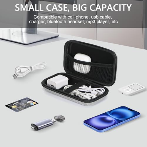 Image of Small Tech Zipper Bag Organizer, Silver Shockproof EVA Carrying Case