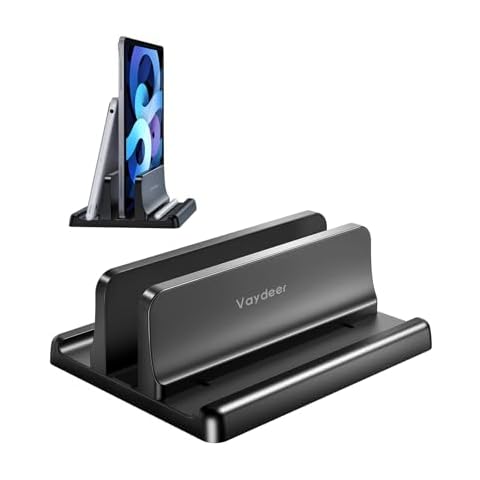 Vaydeer Vertical Laptop Stand Holder Plastic Adjustable Desktop Notebook Dock Space-Saving 3 in 1 for All MacBook Pro Air, Mac, HP, Dell, Microsoft Surface, Lenovo, up to 17.3 inches (Black) Cover