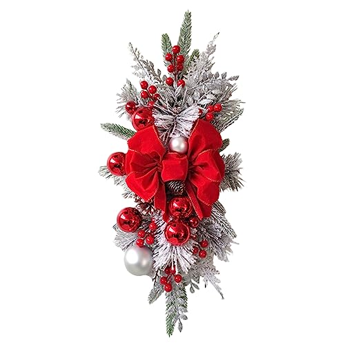 Abaodam Christmas Teardrop Swag Pendant Bow Hanging Ornament for Staircase Front Door and Wall Decor Xmas Garland for Holiday Atmosphere and Easy Installation
