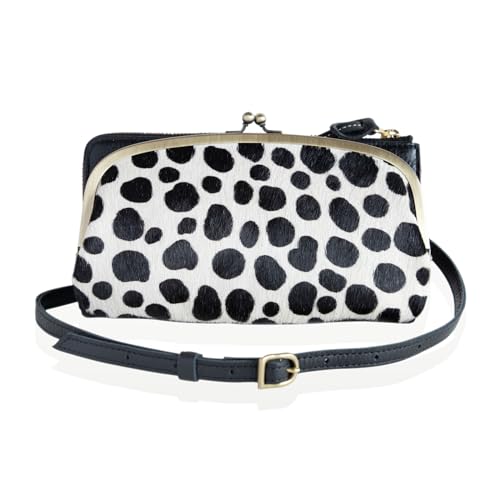 [artigianoworks] お財布ショルダーバッグ がま口 レディース 本革 ハラコ(姫路 日本製)斜めがけ スマホポポシェット ダルメシアンブラック aw-17nch