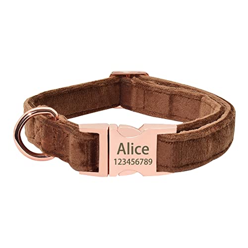 GerRiT カスタム刻印ID名タグ犬用首輪ソフトぬいぐるみ犬用首輪紛失防止パーソナライズされたペット用品,茶色,S