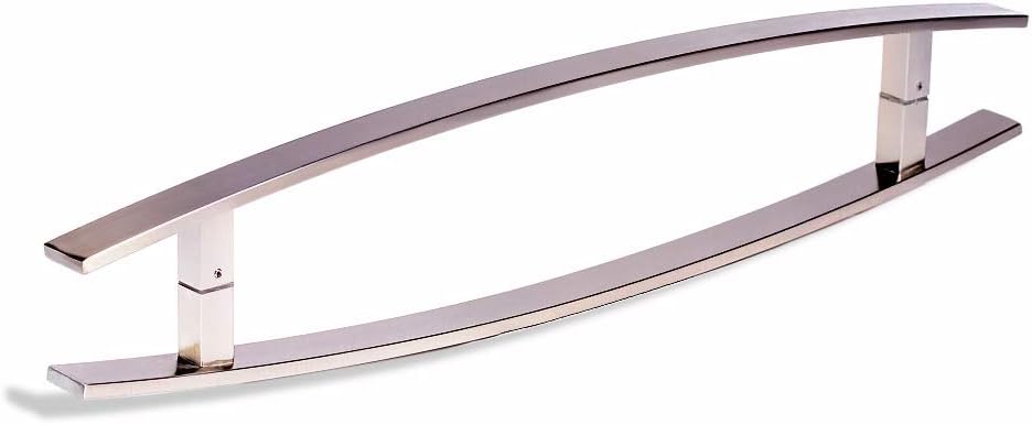 24 Inch Length Stainless Steel Door Handles Brushed Nickel Finish, Modern Door Handle Pulls for Commercial Glass Entrance Wooden Barn Doors Home Interior Exterior Fiberglass Doors, Flat Curved Bar