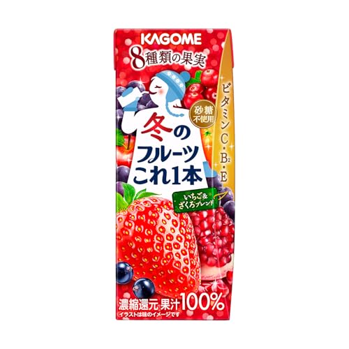 カゴメ 冬のフルーツこれ一本 いちご&ざくろブレンド 200ml紙パック×24本(季節限定品 砂糖不使用 ビタミンC・B2・E 8種類の果実)