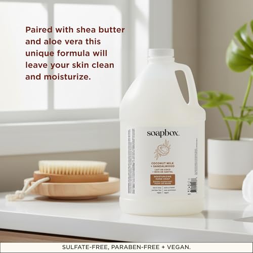 Image of Soapbox Liquid Hand Soap Gallon Refill, Coconut Milk & Sandalwood | Vegan, Paraben Free, Moisturizing, Natural Hand Wash for Kitchen and Bathroom, 128oz Gallon Refill (Pack of 1)