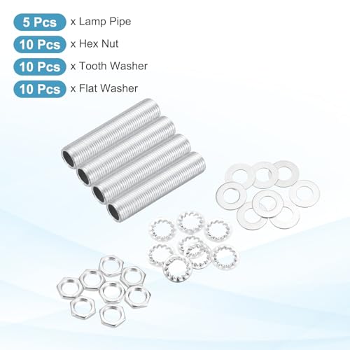 Image of MECCANIXITY 35Pcs 1 inch Lamp Pipe Kit with Nuts Washers 1 /8IP Thread Fasteners Assortment for Chandelier Ceiling Light Repair Assembly DIY Hardware