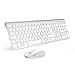 Produktbild Joyacess Kabellose Tastatur, wiederaufladbar, 2,4 GHz, kompakt, kabellose Tastatur, tragbar, leise, 2400 dpi, ergonomische Tastatur für PC, Smart TV, Computer (AZERTY Layout), Weiß / silberfarben