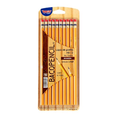 Baco | Lápiz de Grafito Bacopencil HB/2 - Blister con 10 Lápices de Cuerpo Amarillo