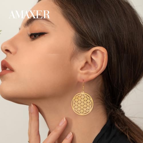 Amaxer Flower of Life Dangle Drop Earrings for Women Seed of Life Hollowed Out Pendant Charm Jewelry4