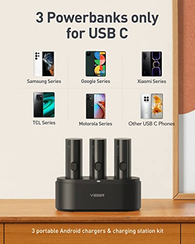 Veger 3Pcs 5000Mah Portable Android Chargers Charging Station Kit, Shared Charging Station Dock With 3 Powerbanks Set For Home Pub Office Restaurant Hotel Party #TOP2
