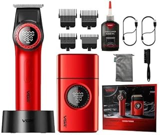 Professional Men's Hair Clipper & Shavers Set – V-977 (Trimming) & V-377 (Smoothing) – Attractive Red for Superior Performance & Ultimate Precision