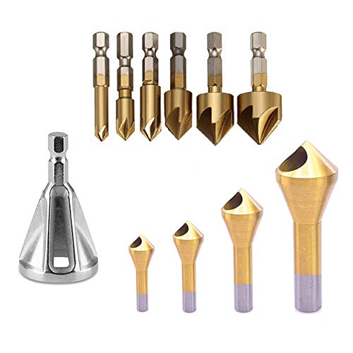 External Chamfer Tool Stainless Steel Remove Burr Tools, 6pcs Countersink Drill Bit, 4 Piece Deburring Metal Wood Drill Bit Set, 90 Degree Center Punch Tool Sets for Wood Quick Change Bit