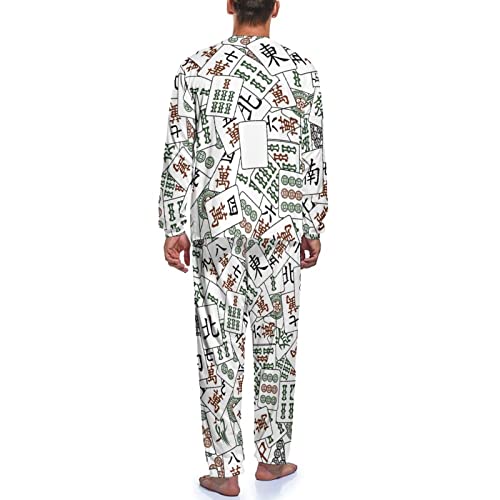 Mahjong Tiles Pajama Pants Set for Men Lounge Sleepwear T Shirt and Trousers4