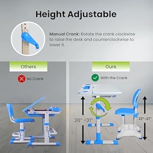 Gorilla Gadgets Kids Table and Chair Set, Height Adjustable Children's Study Desk - for Baby Bedroom, Game Rooms, Night Light Included (DSK-Kids-BLU) Gorilla Gadgets Kids Table and Chair Set Height Adjustable Childrens Study Desk for Baby Bedroom Game Rooms Night Light Included DSK Kids BLU