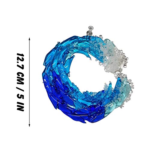 Fewear 5/8inch Fused Glass Crashing Ocean Wave Art, Fused Glass Ocean Suncatcher Ornament Glass Wave Sun Catcher, 2 Size (5inch)