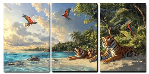 Tableaux sur Toile Tigre Cadre Bois Décoration Murale pour Habiller un Grand Mur Vide
