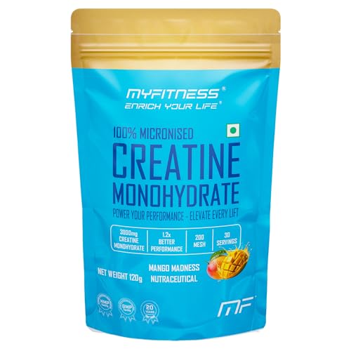 Image of Myfitness 100% Micronized Creatine Monohydrate | 30 Servings | Flavoured | 120g | Creatine Powder With Added Electrolytes (120g (Pack Of 1), Mango Madness)