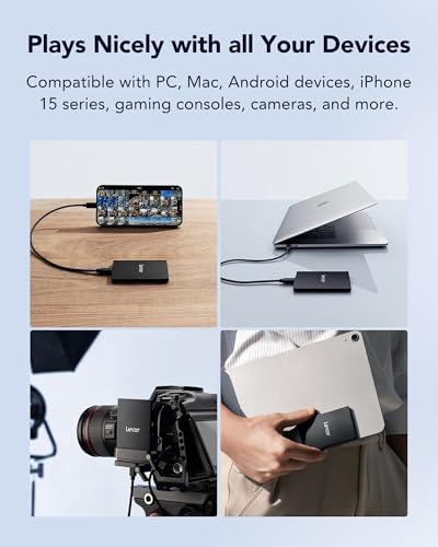 Image of Lexar Portable SSD External 2TB, USB 3.2 Gen 2x2, Up to 2000MB /s Read & 1800MB /s Write, Compatible with Type-C Laptops, iPhone 15 /16, Smartphones, Tablets, PS5, Xbox, Slim & Lightweight, SL500, Black