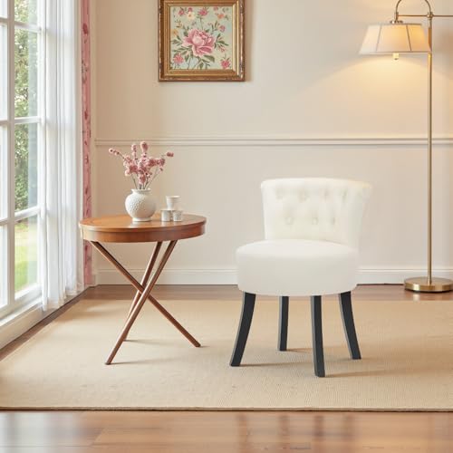 Warmiehomy Dressing Table Stool with Wooden Legs and High Back Comfy Makeup Vanity Stool Chair for Dressing Table, Bedroom, Living Room, Beige, Linen Fabric - Image 6