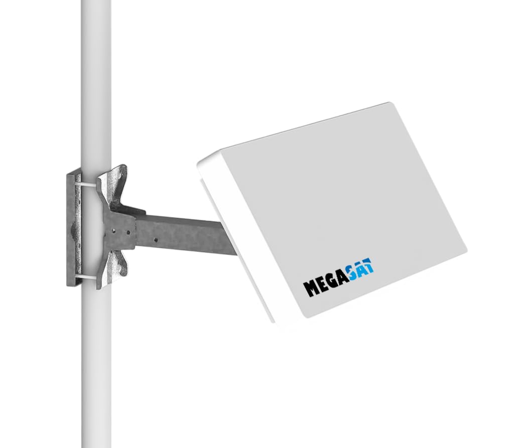 Megasat Antena Plana Set – D1 Profi-Line (1 Usuario, Incl. 10 m de Cable, buscador de satélite, pasacables para Ventana, LNB Intercambiable, múltiples Opciones de Montaje) – Blanco