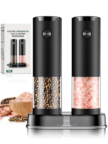 Electric Salt and Pepper Grinder Set (2 Pack Black/Black)
