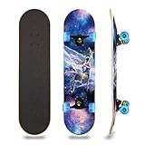 Skateboard Kinder ab 5 Jahre, 31 x 8 Zoll mit Led Blitz-Räder, Konstellation Skateboards für Anfänger Erwachsene Mädchen, ABEC-11,Double Kick 8 Schichten Ahornholz, 150kg (Schütze)