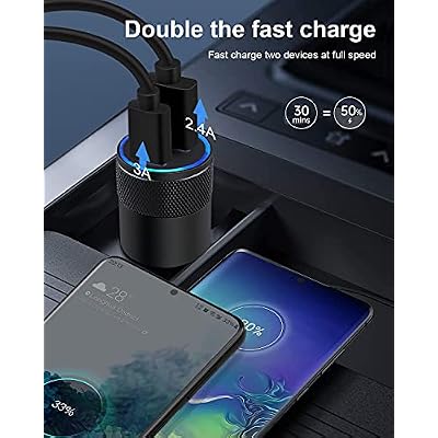 AILKIN 30W PD USB C Car Charger, USB Type C Fast Power Charging Block Dual Port USBA & USBC Plug Cargador Carro Lighter Adapter for iPhone, iPad, Samsung Galaxy, LG, Google Pixel, Moto, USB-C Port